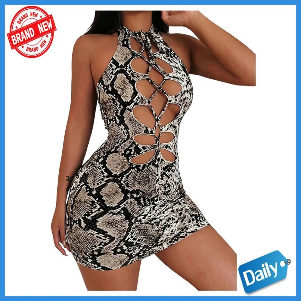 Sexy Bodycon Cut Out Halter Mini Dress Backless Club Party Dress